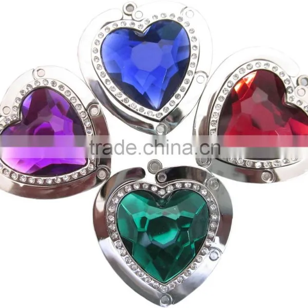 Red, Blue, Green, Purple Heat--shaped Rinestone Inside Metal Lady Button With Customized Logo