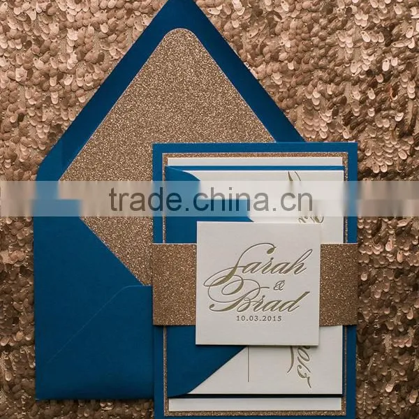 2016 Fancy Ornate Package Die Cut Blush and Gold Glitter Letterpress Wedding Invitation Quality Choice photo-6