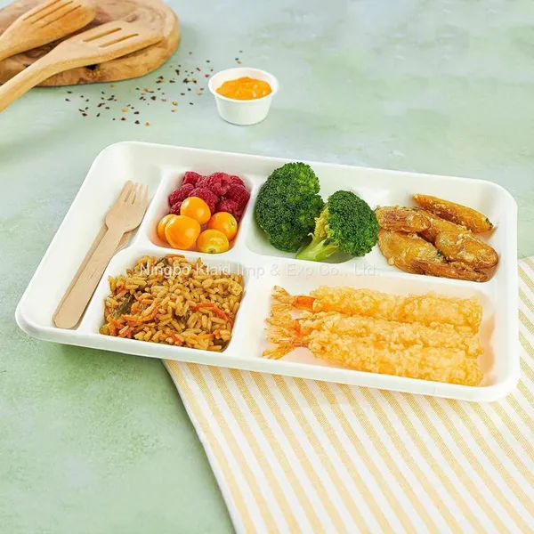 6 Compartment Eco-Friendly Bagasse Disposable For Buffet School Hospital Fast Food Restaurant Lunch Tray photo-4