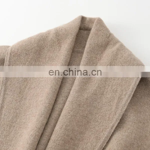 100% Knitted Mid-Length Cashmere Sweater Cardigan Inner Mongolia Plus Size Coats Front Logo Solid Pattern Winter Season Pocket photo-3