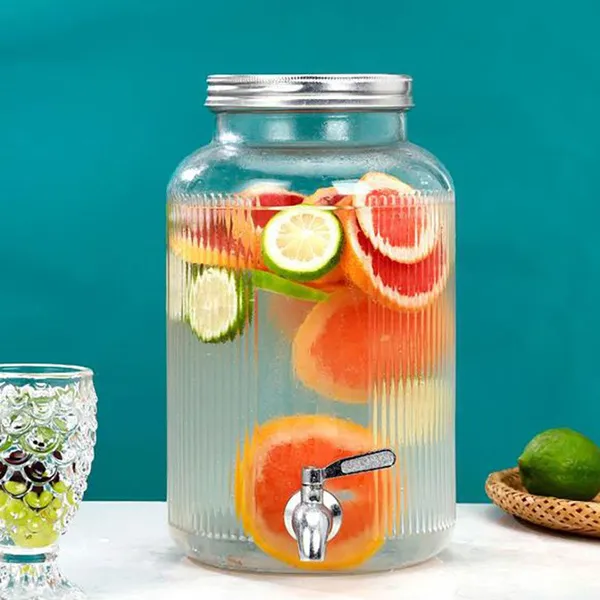 Large-Cap Glass Dispenser With Spigot! Thick Glass, Sleek Spigot for Easy Pour. Holds Drinks, Fruit Design—ideal for Parties. photo-4