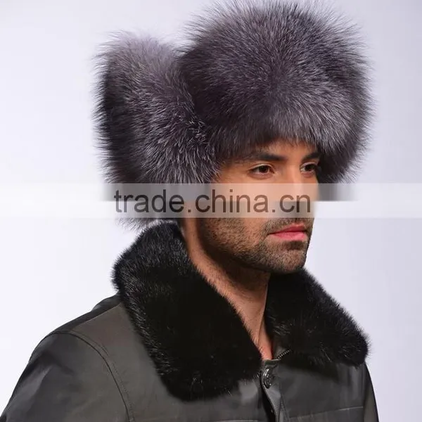 Classic Male Plush Silver Fox Fur Bomber Hats High Quality Winter Warm Hats photo-2