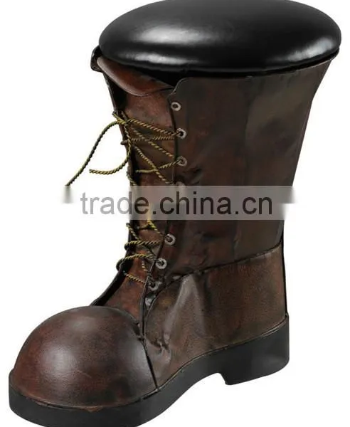 Vintage Industrial Leather Stool in Shoe Shape Retro French Furniture