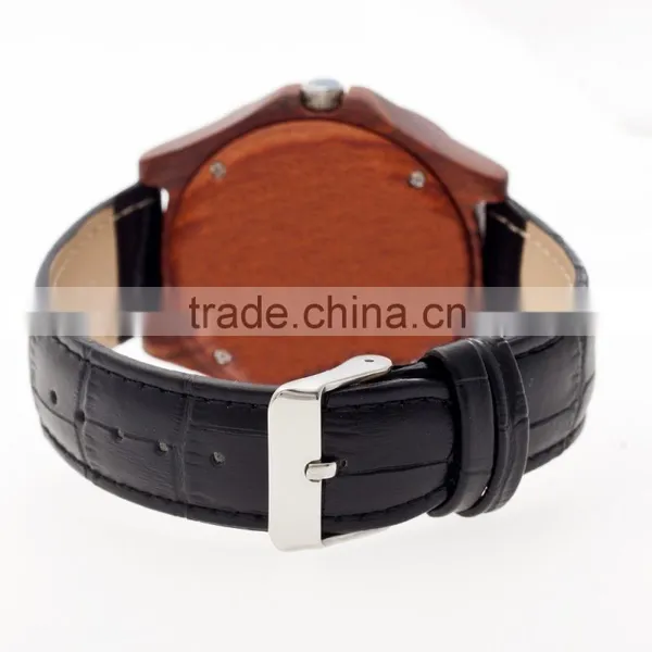 New Coming Natural Square Indonesia Wooden Watch Leather Strap Date Function photo-6