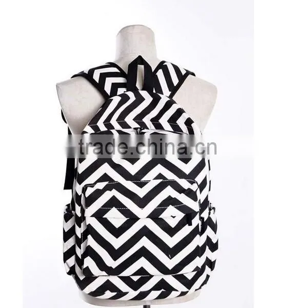 4 Colors Stripe Chevron School Backpack Bookbag For Unisex photo-3
