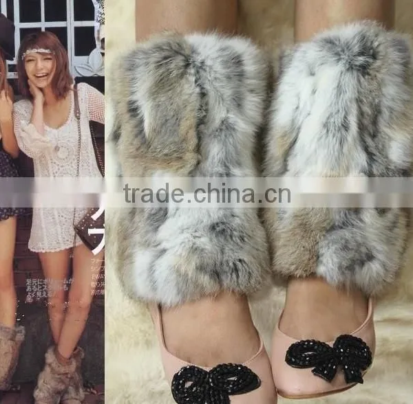 Vintage Vogue Janpanese Style Natural Color Rabbit Fur Leg Warmers
