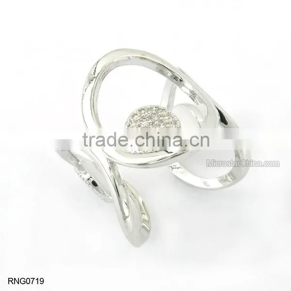 Simple Fashion Double Leaf Shape Diamond Copper Adjustable Ring For Women photo-6