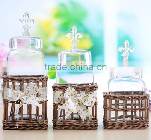 Wholesale Square Food Grade Glass Storage Jar With Willow Base photo-4