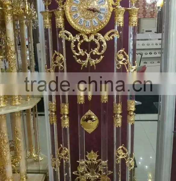 Large Size Gold Gilded Floor Clock, 24K Gold Plated Brass Mounted Crystal Clock With Marble Base photo-5
