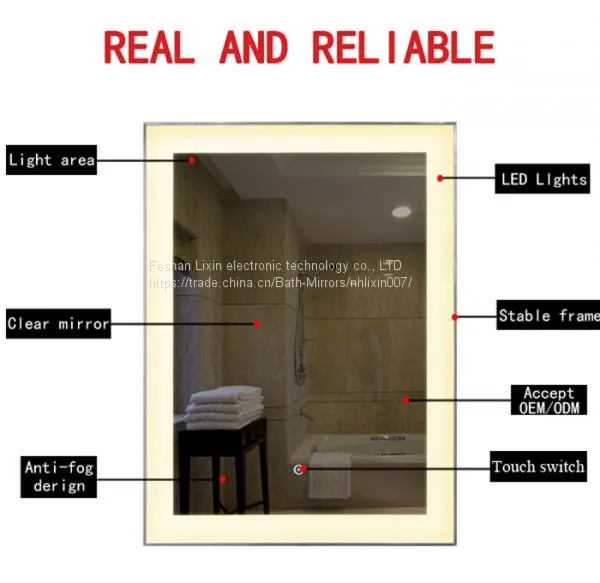 Extend Width Illuminate Bath Mirror Aluminum Edging Series, LED Light up Mirror With Anti Mist Film photo-2