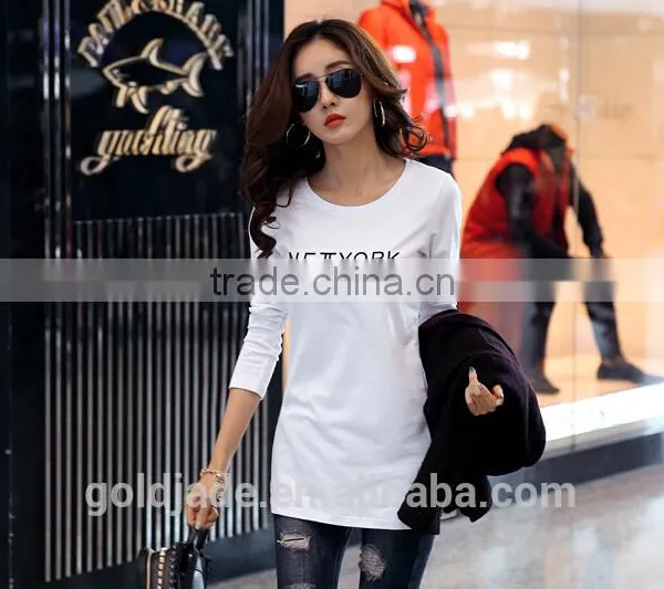 Customized Manufactorying 100% Cotton Long Pattern Long-sleeve T Shirt for Ladies photo-5