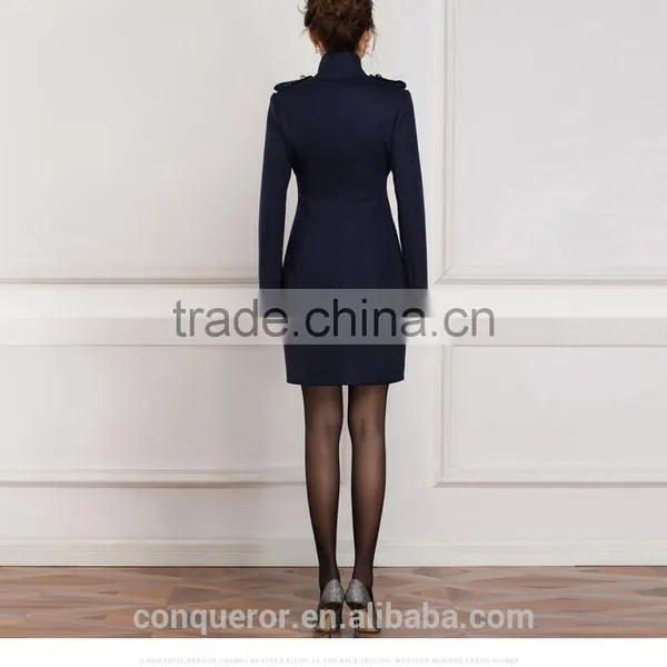 Fashional Style Lady's Overcoat. Double Breasted Navy Color Coat. L112506 photo-4
