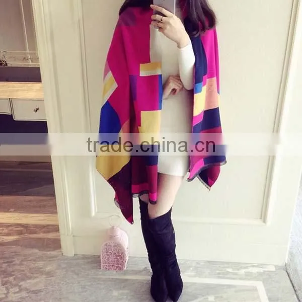 Autumn and Spring Ladies Scarf Colorful Grid Imitated Cashmere Material Long Style Girl Cappa for Outdoor Activities photo-4