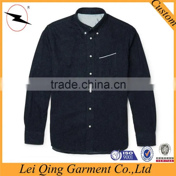 Hot Sale Dark Color Washed Denim Dress Shirts Wholesale Dress Denim Shirts photo-2