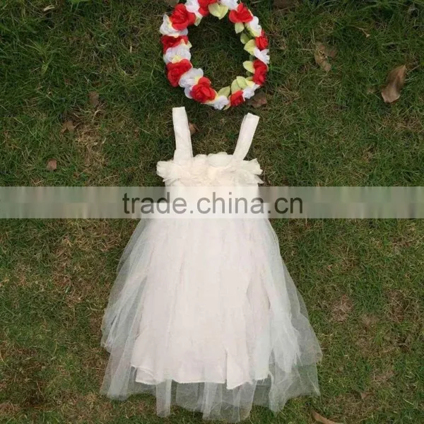 New Design 2015 Flower Girl Dress Girls White Dress Chiffon Girls Dress photo-3