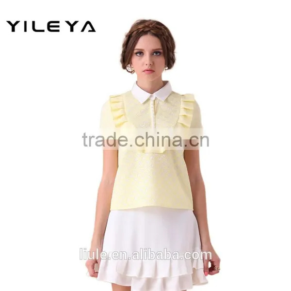 Cute Neck Designed Young Ladies Models Short Sleeve Blouse photo-3