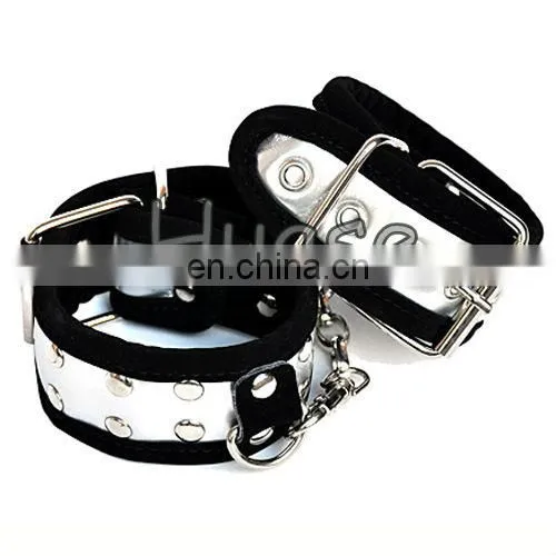 Sexy Silver Faux Leather Handcuffs, PU Wrist And Ankle restraint,sexy restraint set