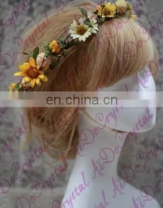 Aidocrystal Sunflower Flower Crown Bridal Tiara Wedding Hair Accessories, Flower Girl Hair Accessory photo-4