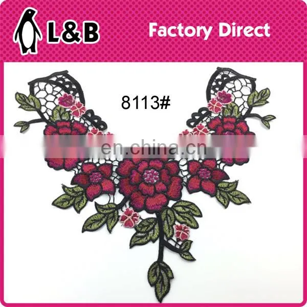 Hot Sale 3D Embroidery Trim Red Flower Collar for Lady Clothing photo-4