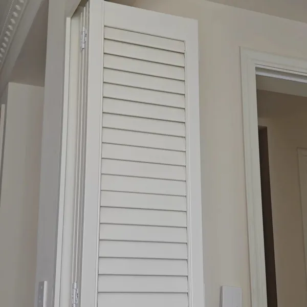 White Color 100% Custom Made Basswood Window Shutter Bi-folding Panels With Tracking Rail photo-3
