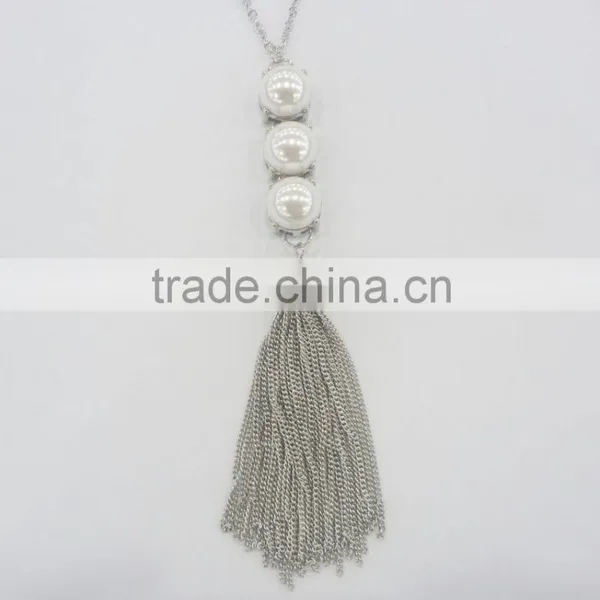 FASHION BIG PEARLS BEADS PENDANT CHAIN TASSEL NECKLACE EARRING SET photo-2