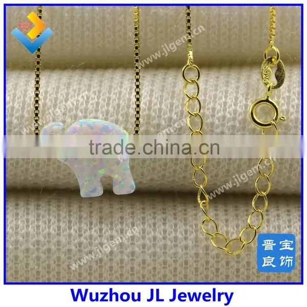 White Snow OP17 Synthetic Fashion Elephant Opal Gems Necklace Jewelry photo-6