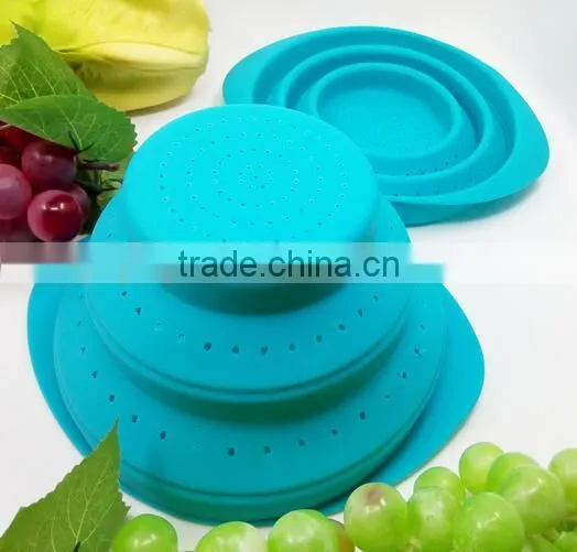 Collapsible Silicone Sieve Water Colander Strainer Vegetable Basket photo-3