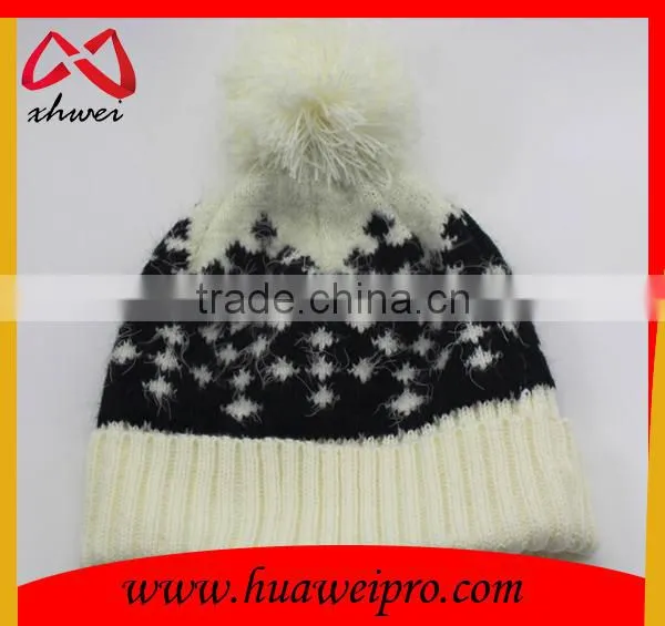 Trendy Animal Fur Ball Hat Fluffy Raccoon Pom Poms Knit Hat Jacquard Beanies photo-6