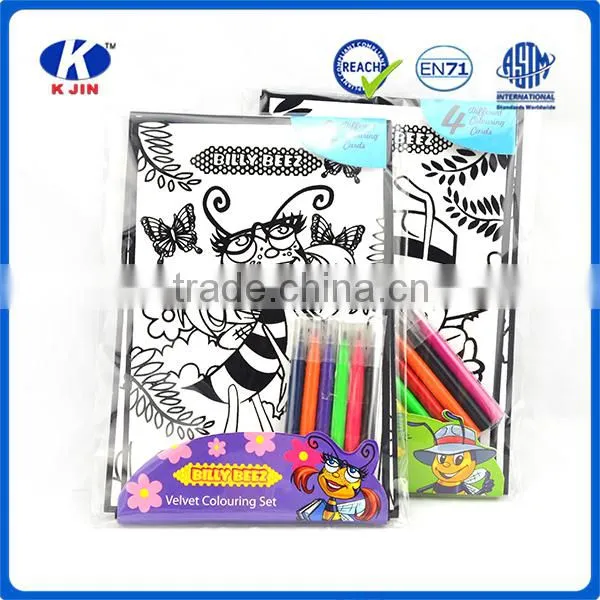 2016 New Style Flocked Cloth Coloring Book Set With 6pcs Water Color Pen for Kids Quality Choice photo-5