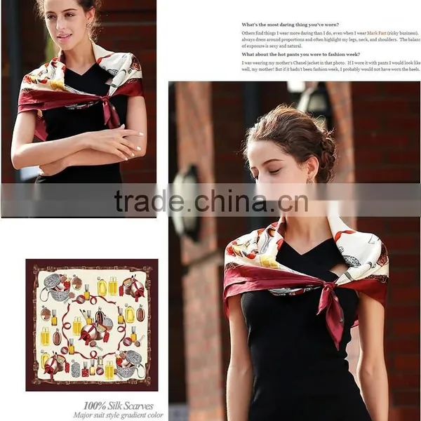 Customized Silk Satin Square Scarf With Perfume Pattern Quality Choice photo-3