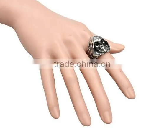 Hot Sell Mens Womens Silver Color Punk Skull Head Titanium Steel Ring photo-3