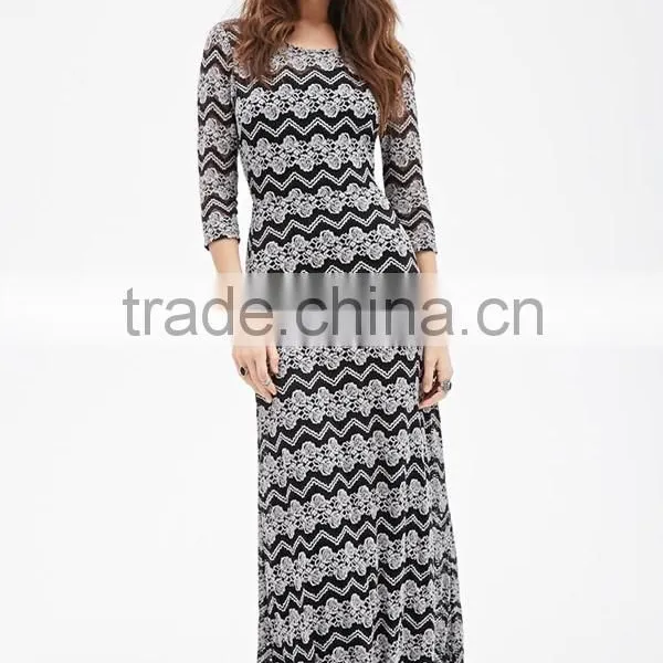 Floral and Chevron Lace New Fashion Woman Dress Maxi Long Dress photo-4