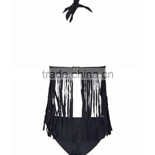 Domi Sexy Halter Fringe Bikini Solid Hot Open Girl Beach Bikini photo-4