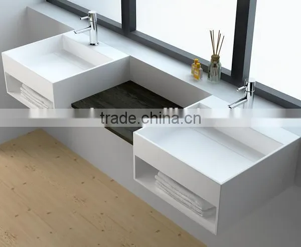Wall Mounted Acrylic Solid Surface Wash Basin / Stone Resin Wall Hung Acrylic Solid Surface Basin/ Artificial Stone Resin Basin