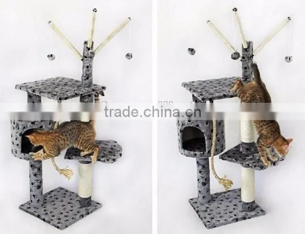 Paw Print Bungalow Cat Furniture Condo House Scratcher Multi Level Cat Activity Tree photo-3