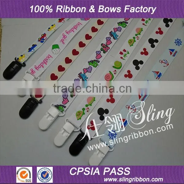 New Design Printed Ribbon Pacifier Clip Baby Pacifier Holder