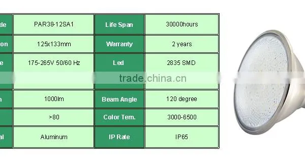 China Supplier Ningbo Factory 12W LED PAR38 IP65 Waterproof Led Lighting CE ROHS photo-4