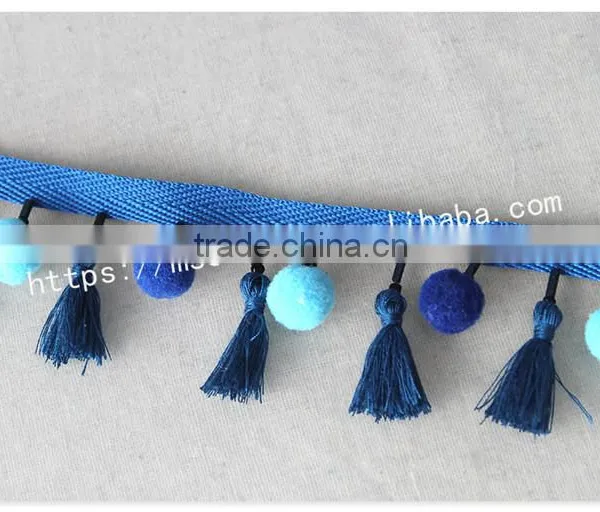 Newest Design Handmade 4.5cm Width Beaded Pompom Fringe Wholesales photo-5