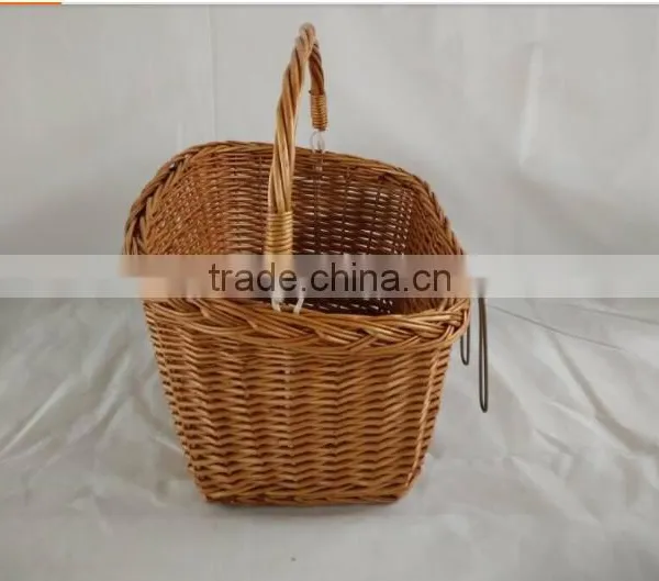 100%Handmade Cheap Big Wicker Shopping Bicycle Basket Wicker Front Bike Bicycle Basket With Hook photo-2