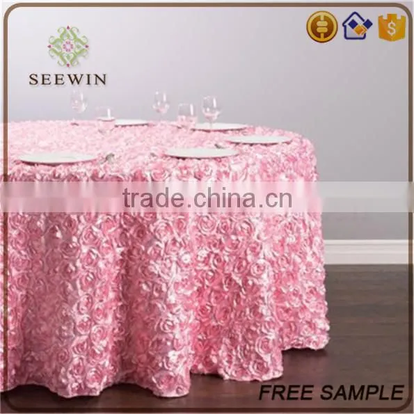High Quality Exotic Beauty Lycra Round Pink Satin Rosette Table Cloth photo-2