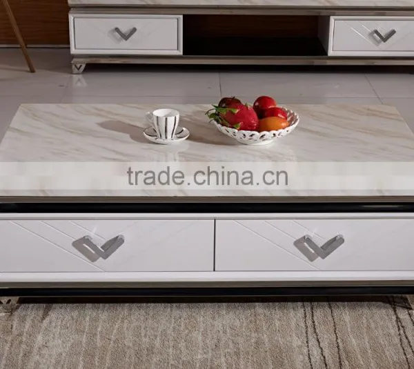 Simple Coffee Table With White Marble and Drawers photo-4