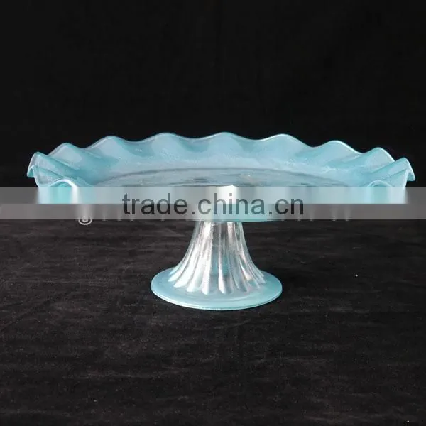 Antique Colorful Glass Cake Plate With Lacy Rim photo-2