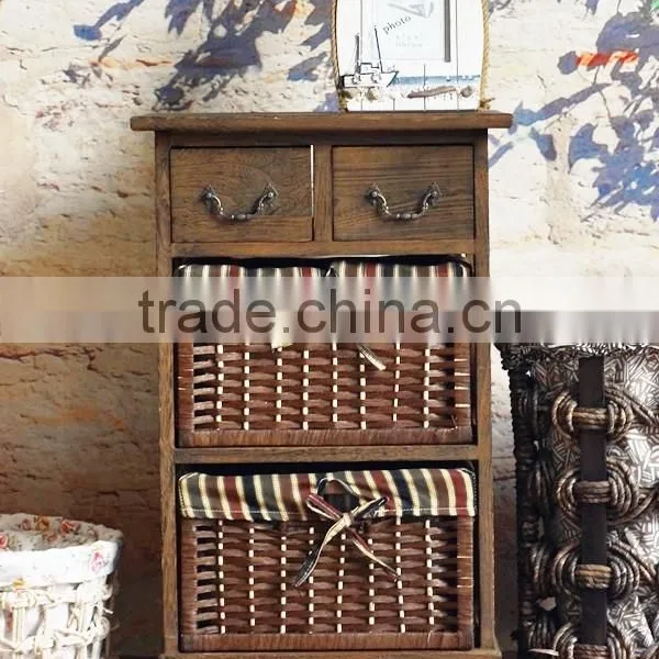 Wicker Wooden Furniture With 4 Drawers Willow Cabinet CN photo-4