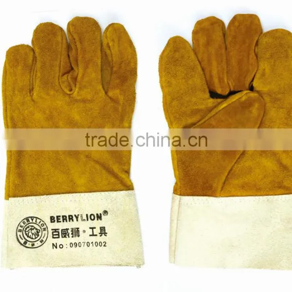 Gold Color Short Cow Grain Leather Welding Glove for Sale photo-2