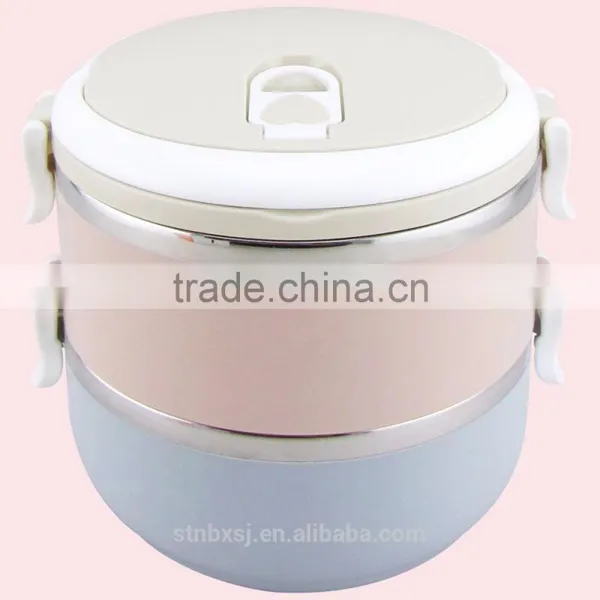 1.4L Two Layers Round Shape Heated Bento Stackable Stainless Steel Lunch Box photo-6