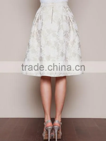 MGOO New Arrival 2016 Beige Pleated Midi Skirt For Ladies High Waist Vintage Floral Embroidery Skirts photo-4