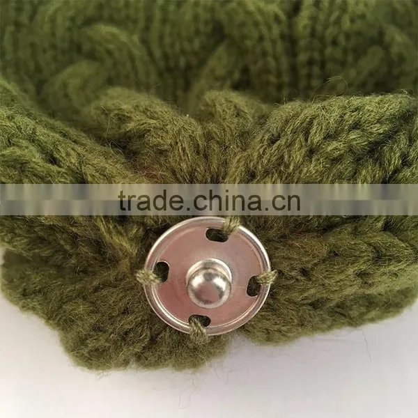 Myfur Khaki Green Wool Knitting Cap and Hat for Adults With Real Raccoon Fur Pom Pom photo-5
