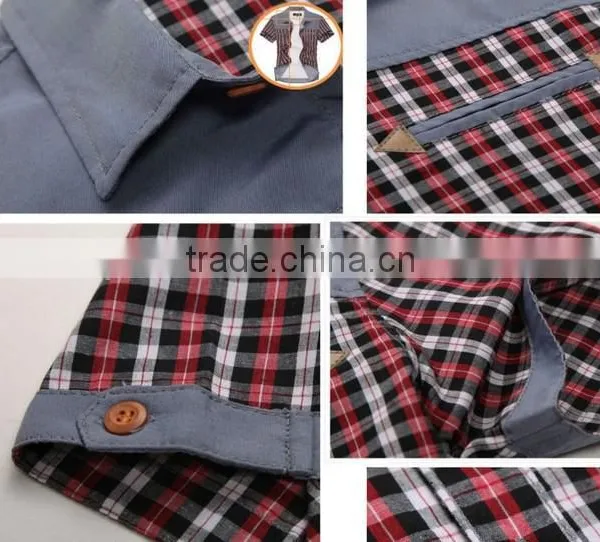 2014 New Model Casual Shirt for Men Plaid Short Sleeve Shirts photo-4