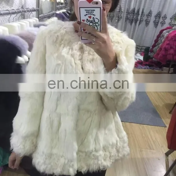 Rabbit Fur Mix Curly Tibet Sheep Fur Coat, Rabbit Fur Jacket With Sheep Fur Collar and Bottom, White Color Fur Coat
