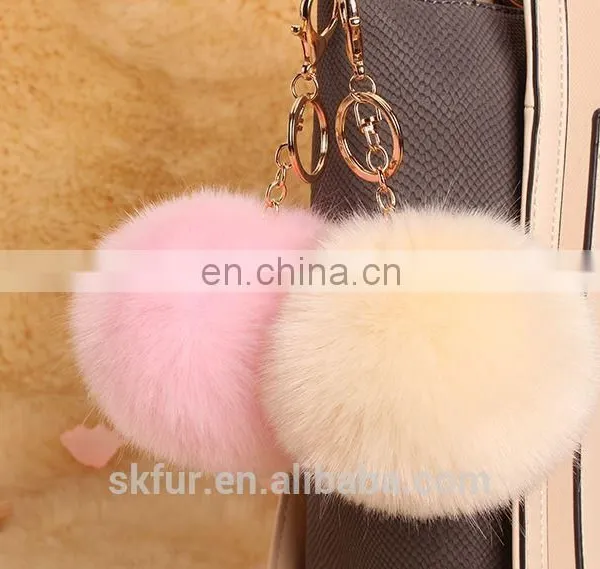 Handmade Colorful Fake Fur Pom Poms Keychain photo-4